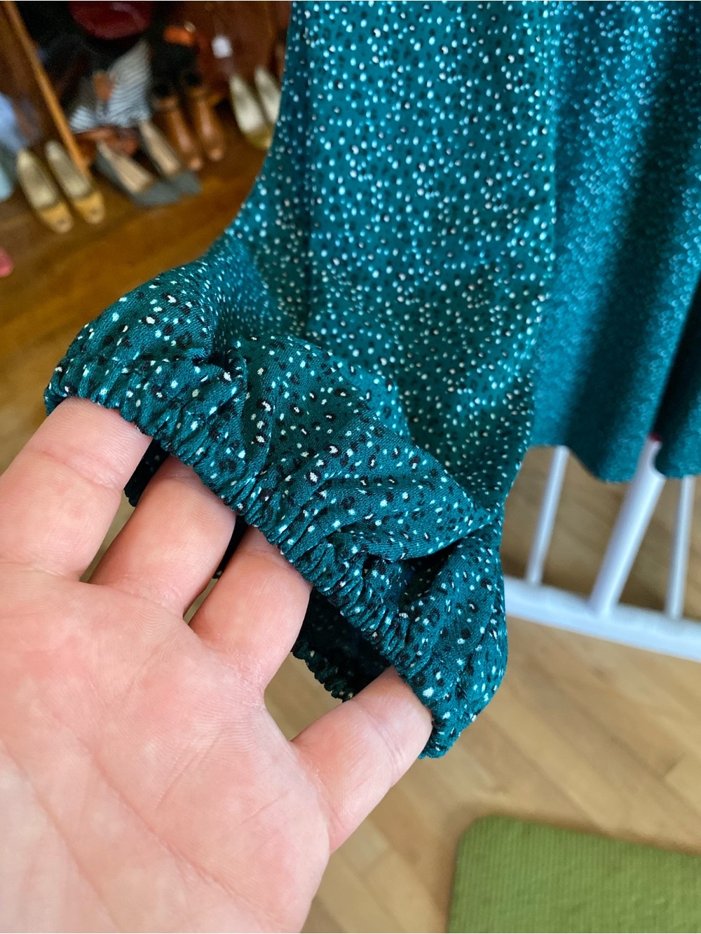 Adrianna Papell Teal Sparkle Long-Sleeve Blouse - Picture 8 of 9